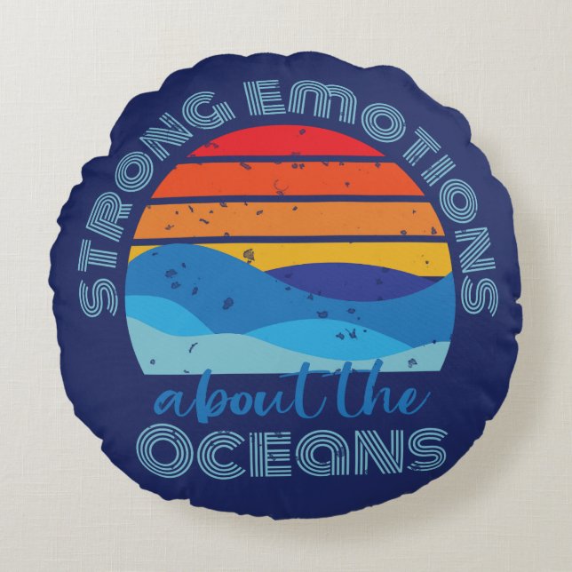 Coussins Ronds Ocean Waves Sunset Rétro (Devant)