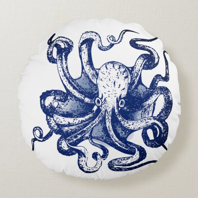 Coussins Ronds Octopus bleu (Devant)
