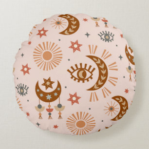Coussins Ronds Oeil céleste, lune, motif du soleil.