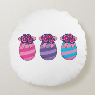 Coussins Ronds Oeufs de Pâques aux fleurs et au ruban