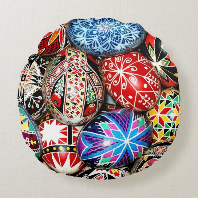 Coussins Ronds OEufs de Pâques ukrainiens,  (Devant)