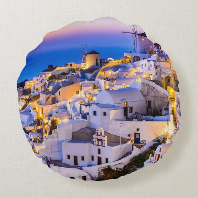 Coussins Ronds Oia d'oreiller rond en polyester brossé sur mesure (Dos)