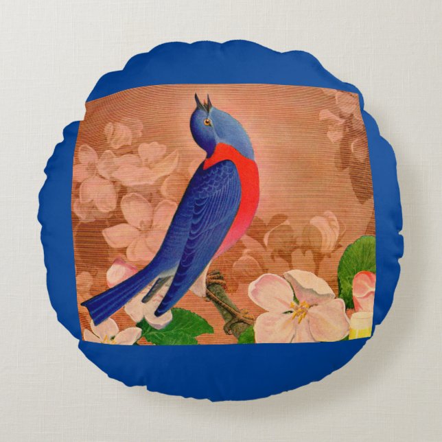 Coussins Ronds oiseau bleu du bonheur (Devant)