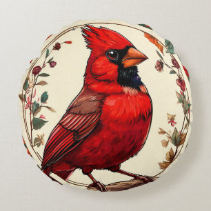 Coussins Ronds Oiseau coloré avec cadre floral