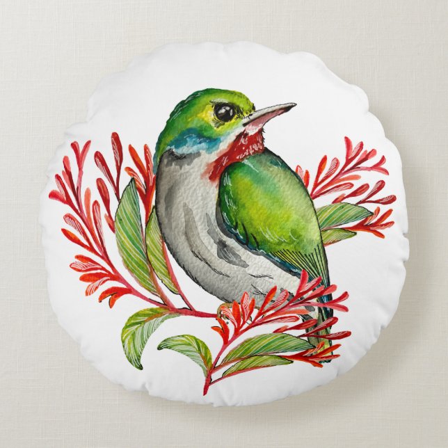 Coussins Ronds Oiseau tropical coloré (Devant)