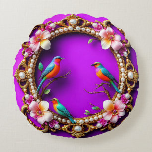 Coussins Ronds Oiseaux Colorés Cadeau Pour Maison Élégante