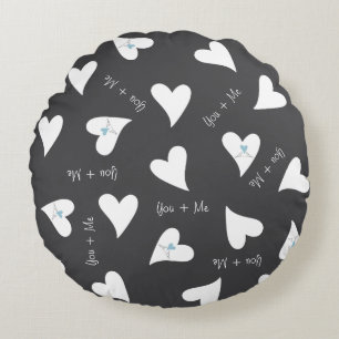 Coussins Ronds Oiseaux de l'amour modernes personnalisés Cœur ble
