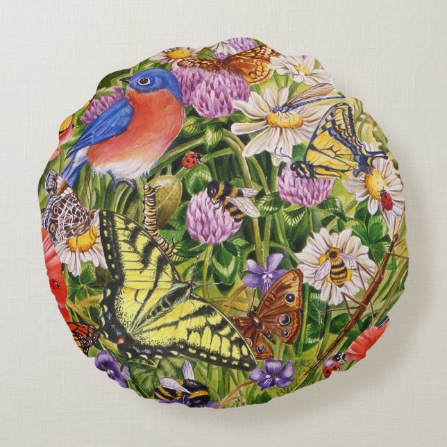 Coussins Ronds Oiseaux, papillons et abeilles (Dos)