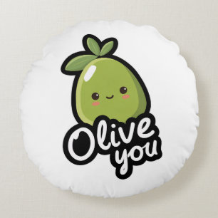 Coussins Ronds Olive You – Conception de jeu de mots mignonne et