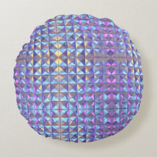 Coussins Ronds Or, bleu et violet iridescent géométrique 2