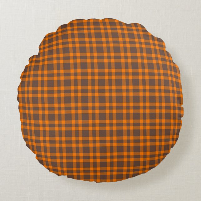 Coussins Ronds Orange Brown Plaid Pattern (Devant)