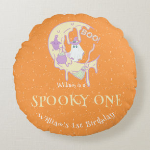 Coussins Ronds Orange Ghost Éffrayant One Boy Halloween Anniversa