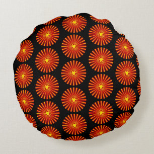 Coussins Ronds Orange Sunburst Fractal Art Beach House Motif