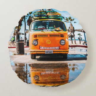 Coussins Ronds Orange van avec surf sur le dessus