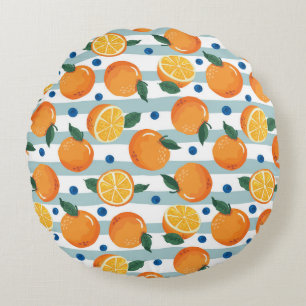 Coussins Ronds Oranges à rayures arrière - plan, motif d'été.