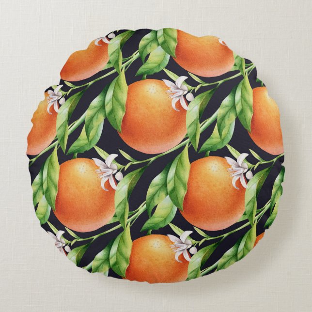 Coussins Ronds Oranges aquarelles : Motif sans arôme (Devant)