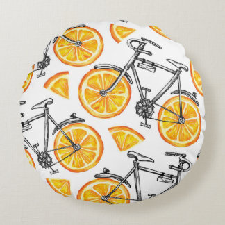 Coussins Ronds Oranges de bicyclette : motif d'été à l'aquarelle