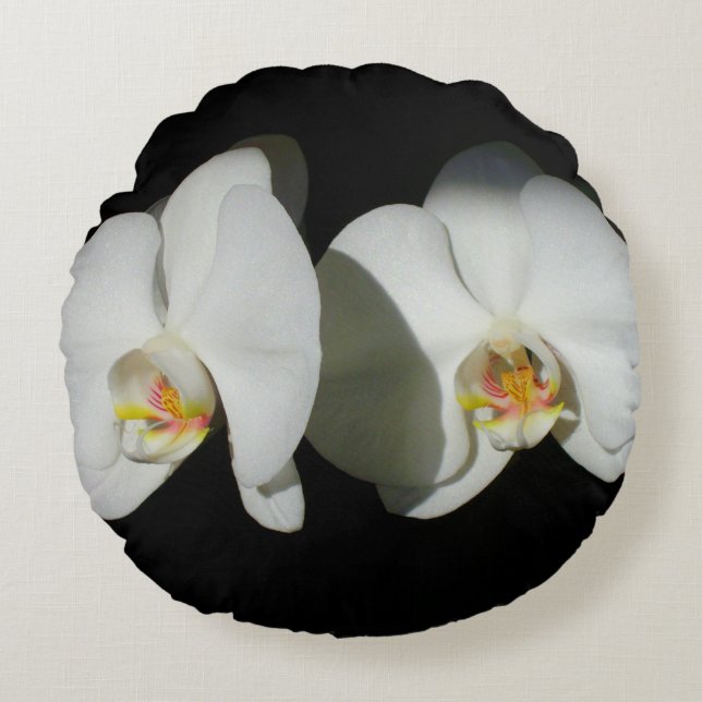 Coussins Ronds Orchidées blanches romantiques, photo florale trop (Devant)