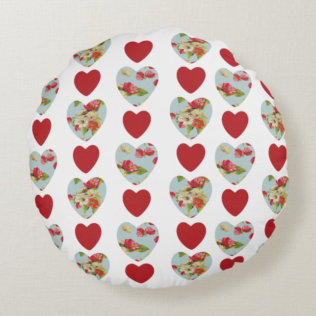 Coussins Ronds Oreiller à jet de coeur floral (Dos)