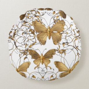 Coussins Ronds Oreiller à lancer papillon d'or :