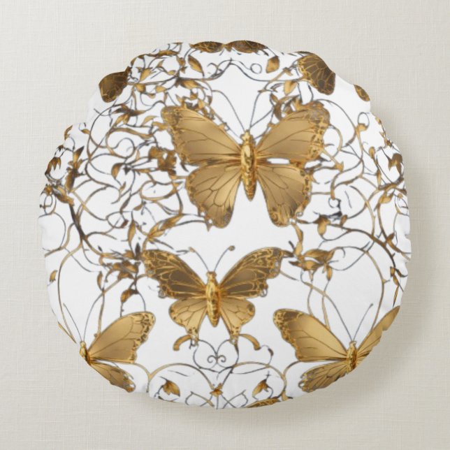 Coussins Ronds Oreiller à lancer papillon d'or : (Devant)