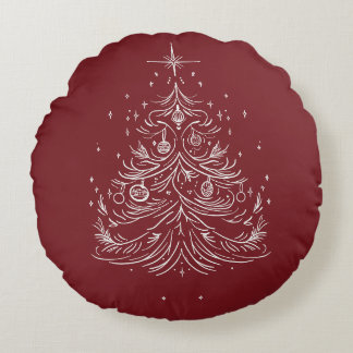 Coussins Ronds Oreiller à lancer rond Arbre intemporel | Rouge et