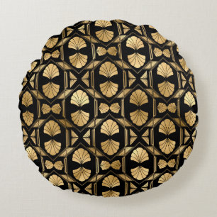 Coussins Ronds Oreiller à lancer rond Art déco noir et or