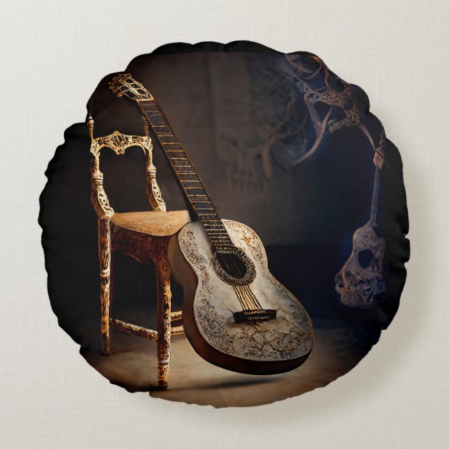 Coussins Ronds Oreiller à lancer rond de guitare (Devant)