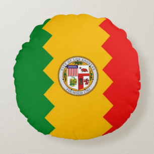 Coussins Ronds Oreiller à lancer ronde avec le drapeau de Los Ang