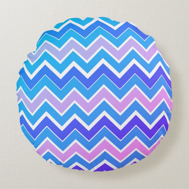 Coussins Ronds Oreiller à lancer rose et bleu Chevron (Devant)