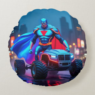 Coussins Ronds Oreiller de lancer Cyberpunk Monster Truck Neon He