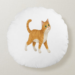 Coussins Ronds Oreiller Décoratif Chat Orange Souriant