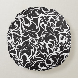 Coussins Ronds Oreiller décoratif floral noir et blanc