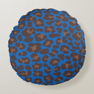 Coussins Ronds Oreiller extérieur imprimé léopard bleu et marron