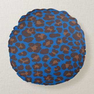 Coussins Ronds Oreiller extérieur imprimé léopard bleu et marron