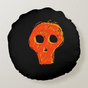 Coussins Ronds oreiller Halloween crâne noir et orange