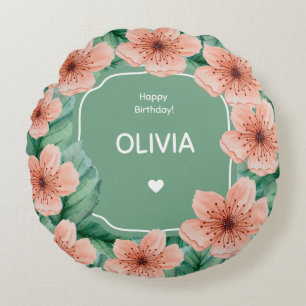Coussins Ronds Oreiller jeté personnalisé Fleur rose pour anniver