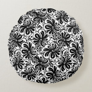 Coussins Ronds Oreiller Noir & Blanc Floral