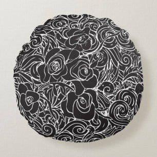 Coussins Ronds Oreiller Noir & Blanc Floral