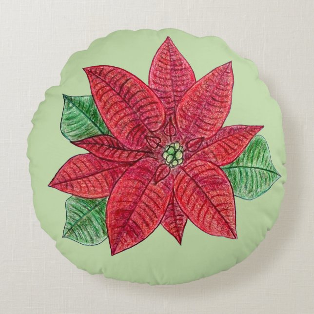 Coussins Ronds Oreiller Poinsettia - Arrière - plan Mint (Devant)