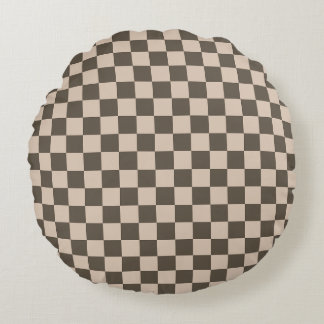 Coussins Ronds Oreiller rond à carreaux - Vert olive + Beige chau