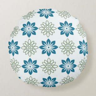 Coussins Ronds Oreiller rond à l'harmonie botanique bleue et vert