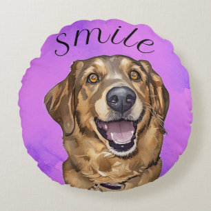 Coussins Ronds Oreiller rond à médaillon avec un chiot souriant