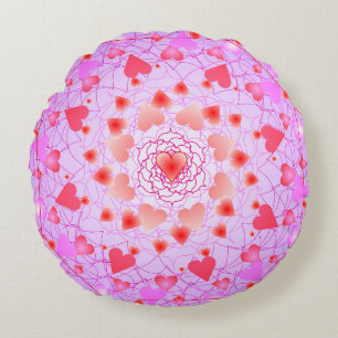 Coussins Ronds Oreiller rond à motif de cœurs roses