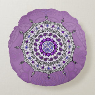 Coussins Ronds Oreiller Rond Argenté Mehndi Fantasy