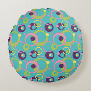 Coussins Ronds Oreiller rond aux cercles bleus funky