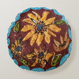 Coussins Ronds Oreiller rond aux tournesols Needle Punch Shabby C