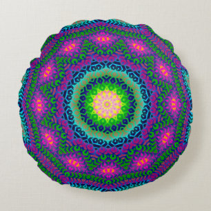 Coussins Ronds Oreiller rond bohème batik bleu rose