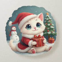 Oreiller rond chat de Noël