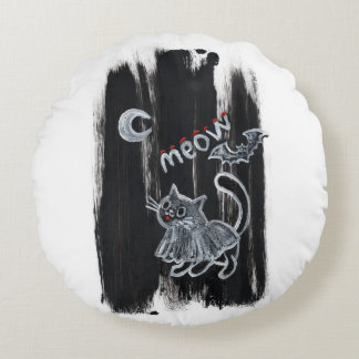 Coussins Ronds Oreiller Rond de Halloween avec un Chat Fantôme qu